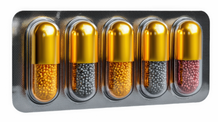 Blister pack with pink and white capsules for vitamins and supplements