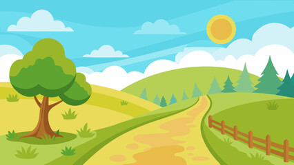 Obraz premium Inviting Country Trail Through Open Sunny Green Pasture