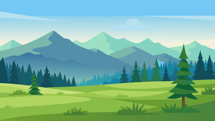 Fototapeta premium Vast Open Meadow with a Serene Distant Pine Forest