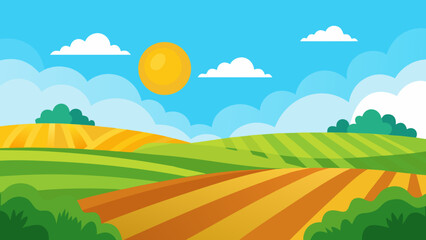 Obraz premium Expansive Fields and Meadows Under Sunny Skies with Clouds