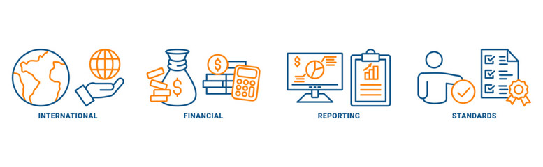 IFRS (international financial reporting standards) icon set vector concept with icon of global, network, economy, money, documents 