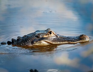 Obraz premium alligators gaze a close encounter with a predator in murky waters florida
