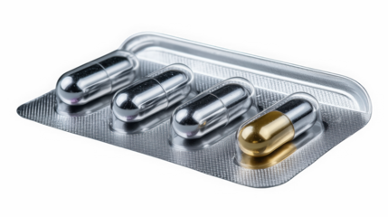 Blister pack with yellow and green capsules for vitamins and supplements