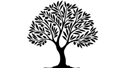 Obraz premium Silhouette of an Olive Tree with Leaves and Fruit