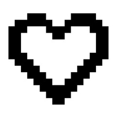 A pixelated heart made from small squares, creating a retro, digital aesthetic.