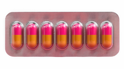 Green gel capsules in blister pack for vitamins and supplements