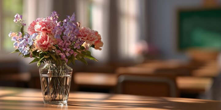 Flowers on school desk - Powered by Adobe
