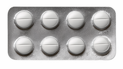 Red and white capsules in blister pack for dietary supplements