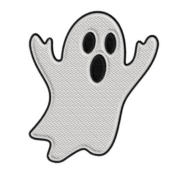 Halloween embroidery-style ghost with raised arms. Cute spooky stitched ghost for digital Halloween designs, invitations, scrapbooking