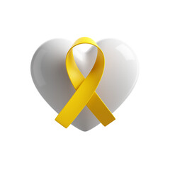 Icone 3D Cora&ccedil;&atilde;o branco com faixa amarela para campanha de Setembro Amarelo