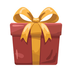 Cartoon illustration of a red gift box with a golden ribbon bow