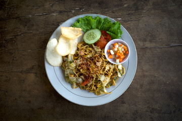Bakmi Goreng, Indonesian traditional street food, fried noodles cooked with spices typical of Javanese cuisine