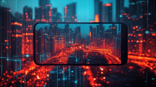 Smartphone displaying city lights