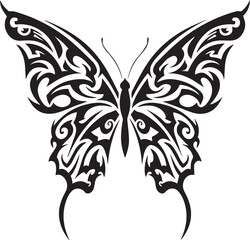 Black and White Tribal Butterfly Graphic with Ornate Wing Designs tattoo