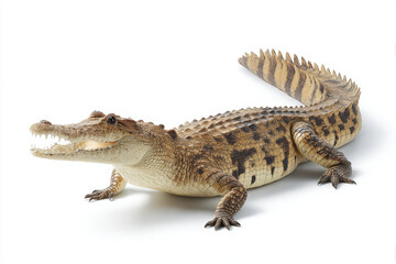 Naklejka premium Juvenile crocodile isolated on white background with open mouth showing teeth