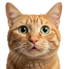 Close up portrait of an orange tabby cat isolated on transparent background