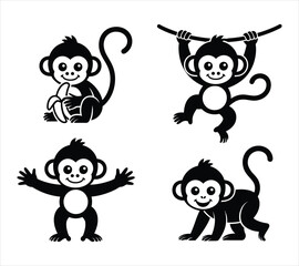 Fototapeta premium Baby Monkey Silhouette Illustration Vector Pack