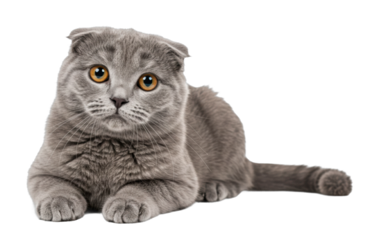 Playful scottish fold cat posing indoors adorable pet portrait cozy home environment captured in. Cut out png