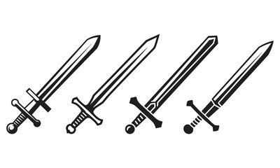 Naklejka premium Dynamic black and white swords ready for action, perfect for logos, designs, and concepts.