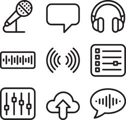 Microphone headphones sound wave equalizer sliders cloud upload chat bubble vector