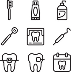 Dental care icons tooth hygiene oral health vector