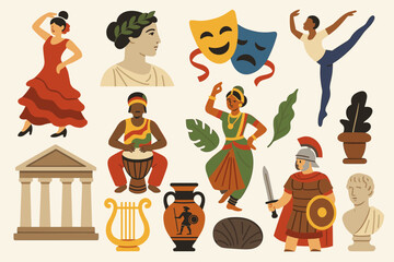 Fototapeta premium World Culture and History Icons – Art, Dance, Theater, Heritage
