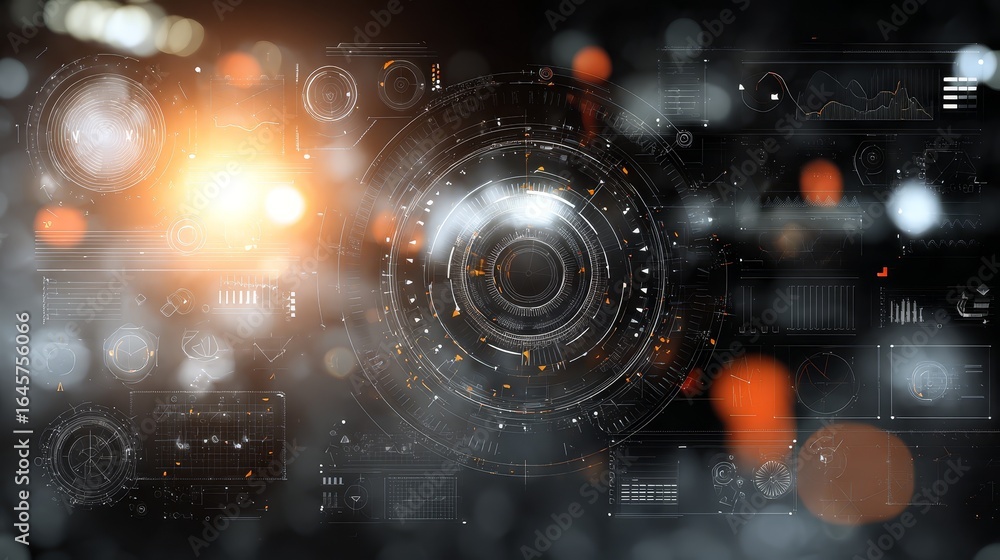 Poster exploring the intricacies of a digital interface, closeup view of futuristic technology and modern d