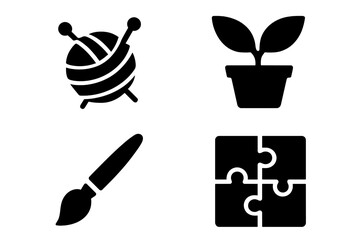 Iconic Hobby Icons Set – Creative Leisure, DIY Crafts, and Popular Pastimes Symbols