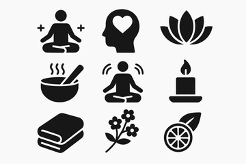 Set of Meditation Wellness Icons in Minimal Style