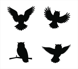 Barn Owl and Snowy Owl Silhouette Vector Set