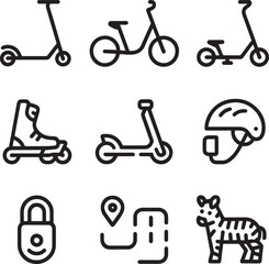 Kick scooter bicycle roller skate helmet lock map zebra vector © MOHAMMAD