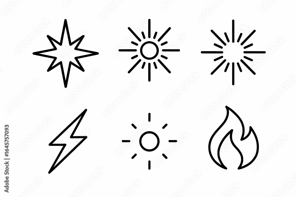 Poster set of outlined spark icons in minimal style
