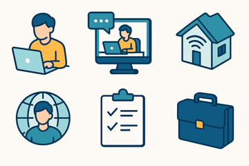 Set of Remote Work Icons in Minimal Style