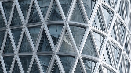 Modern geometric skyscraper facade with clean lines and reflective glass creating a sleek, contemporary architectural statement.