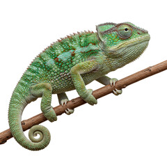Obraz premium Chameleon climbing on branch tropical forest animal natural habitat wildlife observation. Cut out png