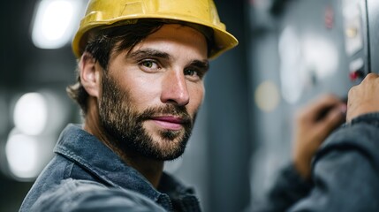 Maintenance worker repairing electrical panel