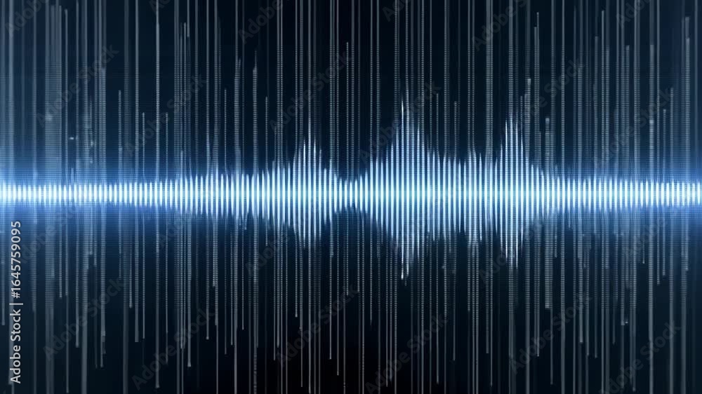 Poster dynamic audio waveform visualization with sound frequency patterns and bright lines