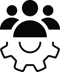 People group with gear icon . Team management icons. business process management strategy symbol. innovation concept sign. representing teamwork symbols
