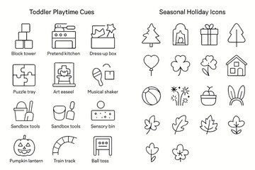 Toddler playtime cues and seasonal holiday icons for playful learning