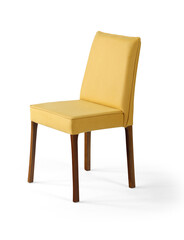 Yellow chair isolated on white background . wooden and fabric furniture . 