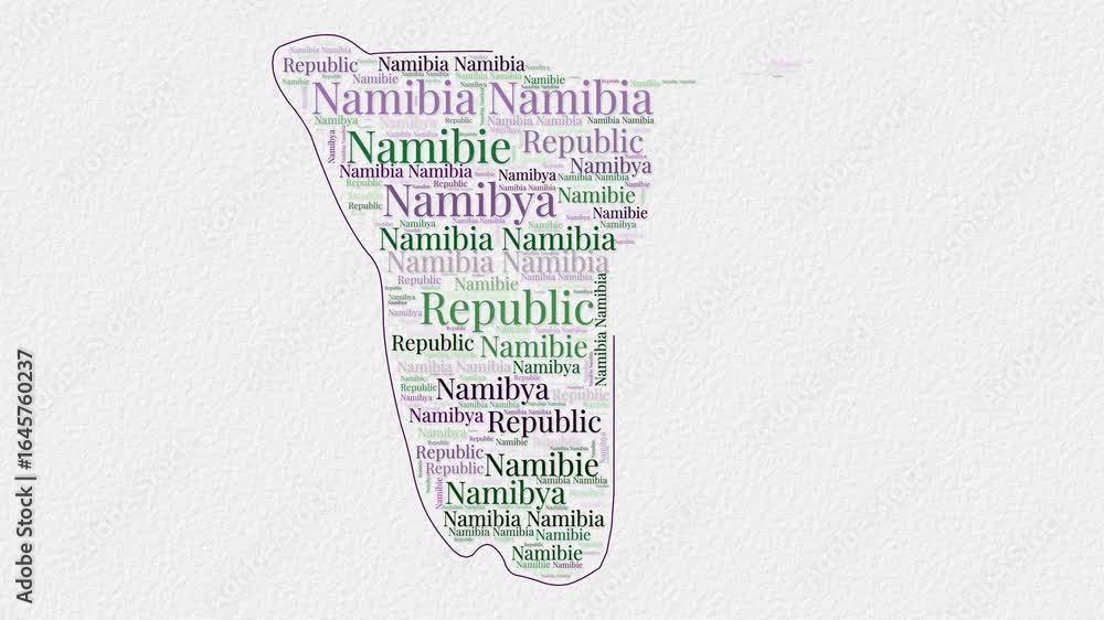 Poster namibia logo animation. namibia boundary word cloud animation. video of country names in multiple la