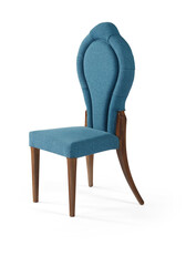 Blue chair isolated on white background . wooden and fabric furniture . 