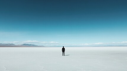 Solitary figure on a vast white plain
