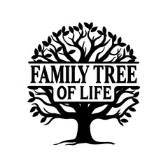 Family Tree of Life Silhouette Image with Branches and Leaves Symbolism