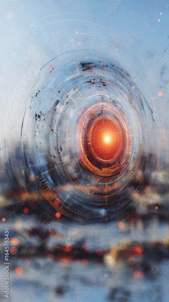 Poster dramatic red light on circular object, a captivating visual display of color and shape