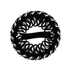 Ornate circular wreath with leaf patterns and blank banner for personalization