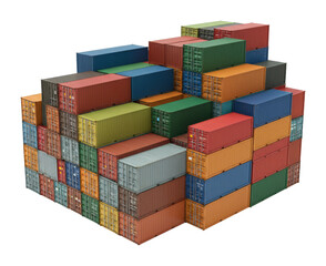 Freight container stacking event warehouse 3d visualization urban environment aerial logistics concept. Cut out png