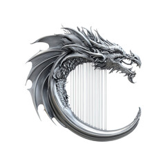 Majestic Silver Dragon Harp Fantasy Art Sculpture