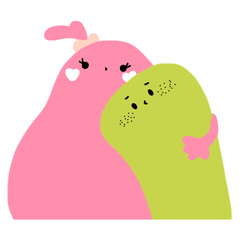 Pink girl bunny and friend green man cartoon illustration