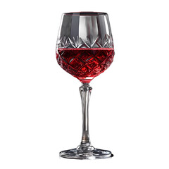 Elegant crystal wine glass filled with red wine against a black background